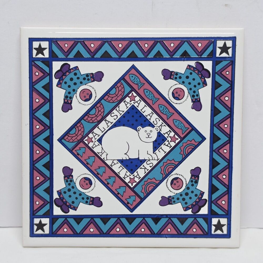 Alaska Polar Bear Ceramic Trivet Tile Wall Art Decor By IAAC Vintage 80s